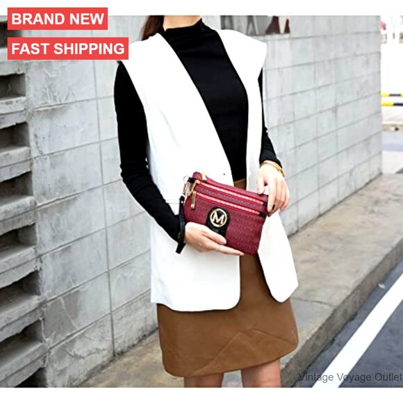 Small Vegan Leather Crossbody Bag with Adjustable Strap, 4-in-1 Convertible - Picture 3 of 7